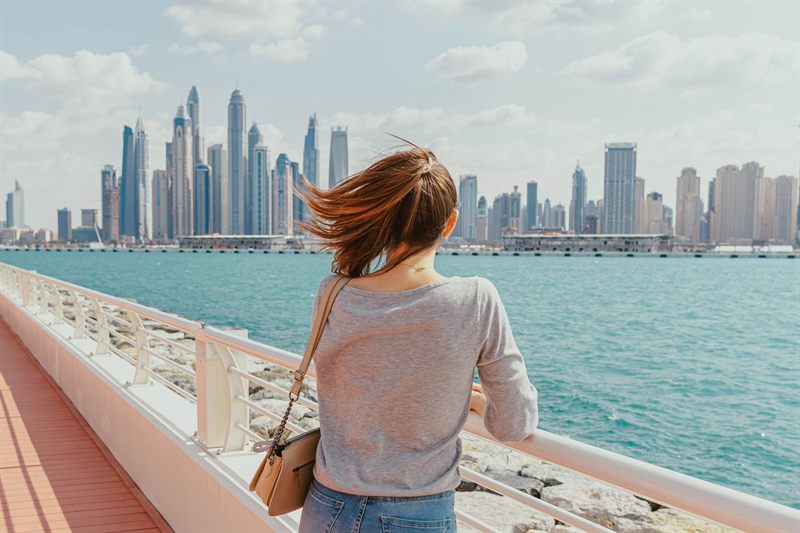 Dubai Marina waterfront lifestyle portrait